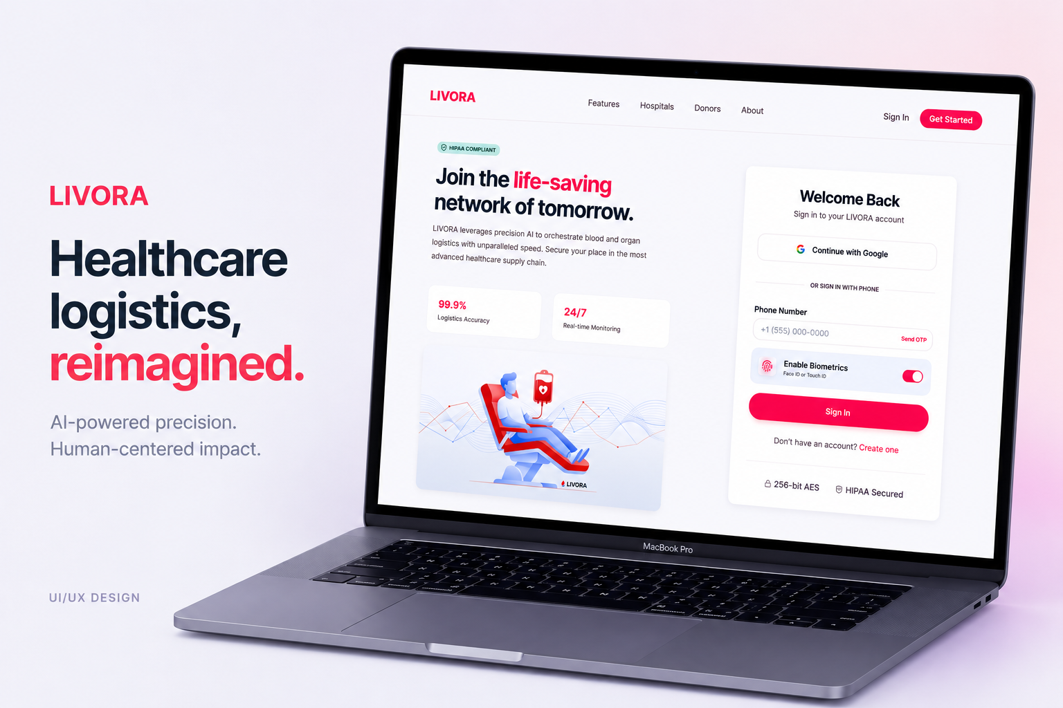LIVORA blood bank web app — donor search and request screens